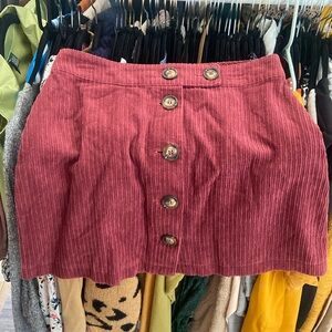 Mi Ami Burgundy Corduroy Button Down Mini Skirt